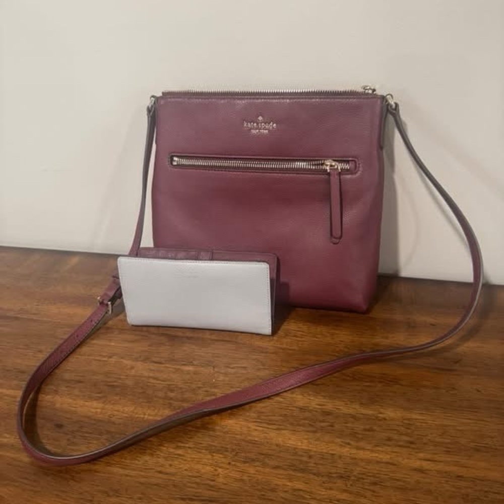 Kate Spade Plum Burgundy Maroon Crossbody Bag with Matching Wallet